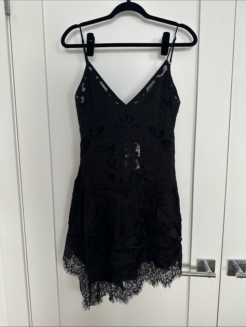 Zara Black Lace-Trim Asymmetrical Slip Dress